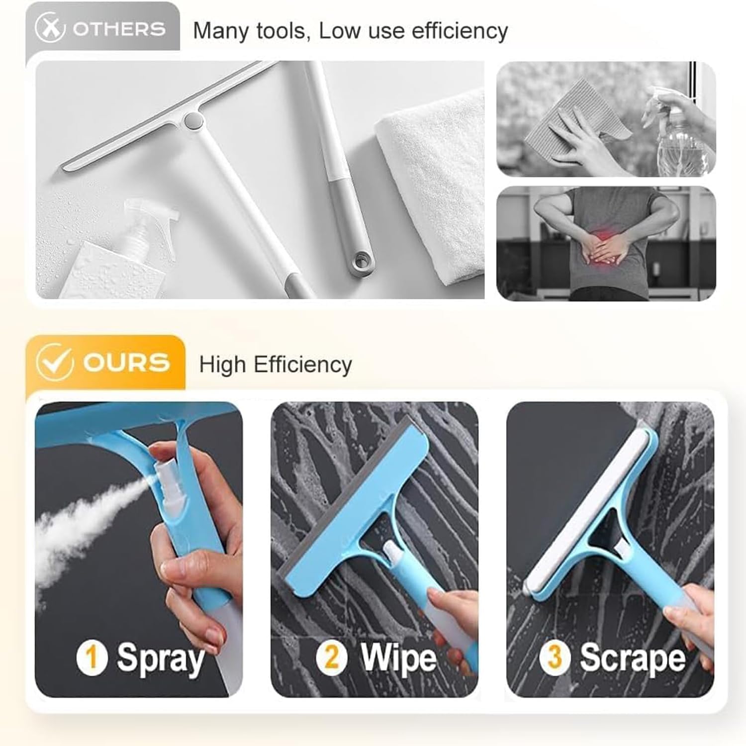 ✨ Streak-Free 3-in-1 Glass Cleaner – Spray, Wipe & Scrape for a Perfect Finish! 🧽